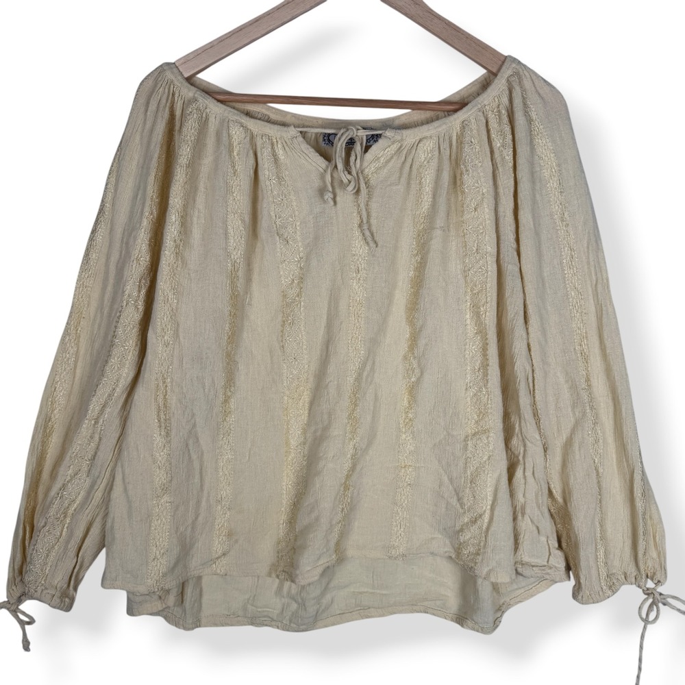 Bonjour Peasant Top Womens Size Large Boho Cottagecore Fairy Embroidered Hippie